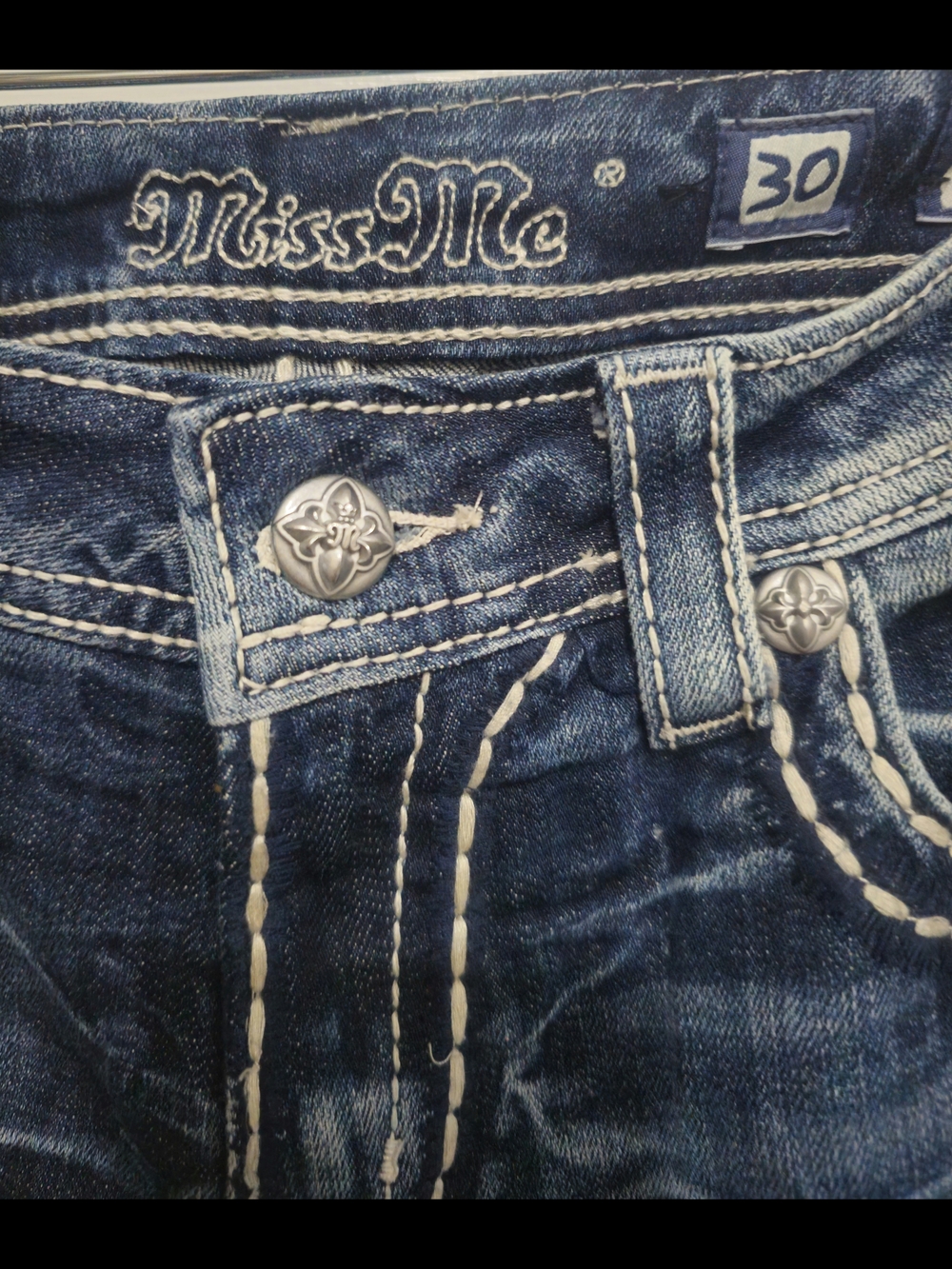 Miss Me Dark Blue Bootcut Jeans with Contrast Stitching - Picture 6 of 6